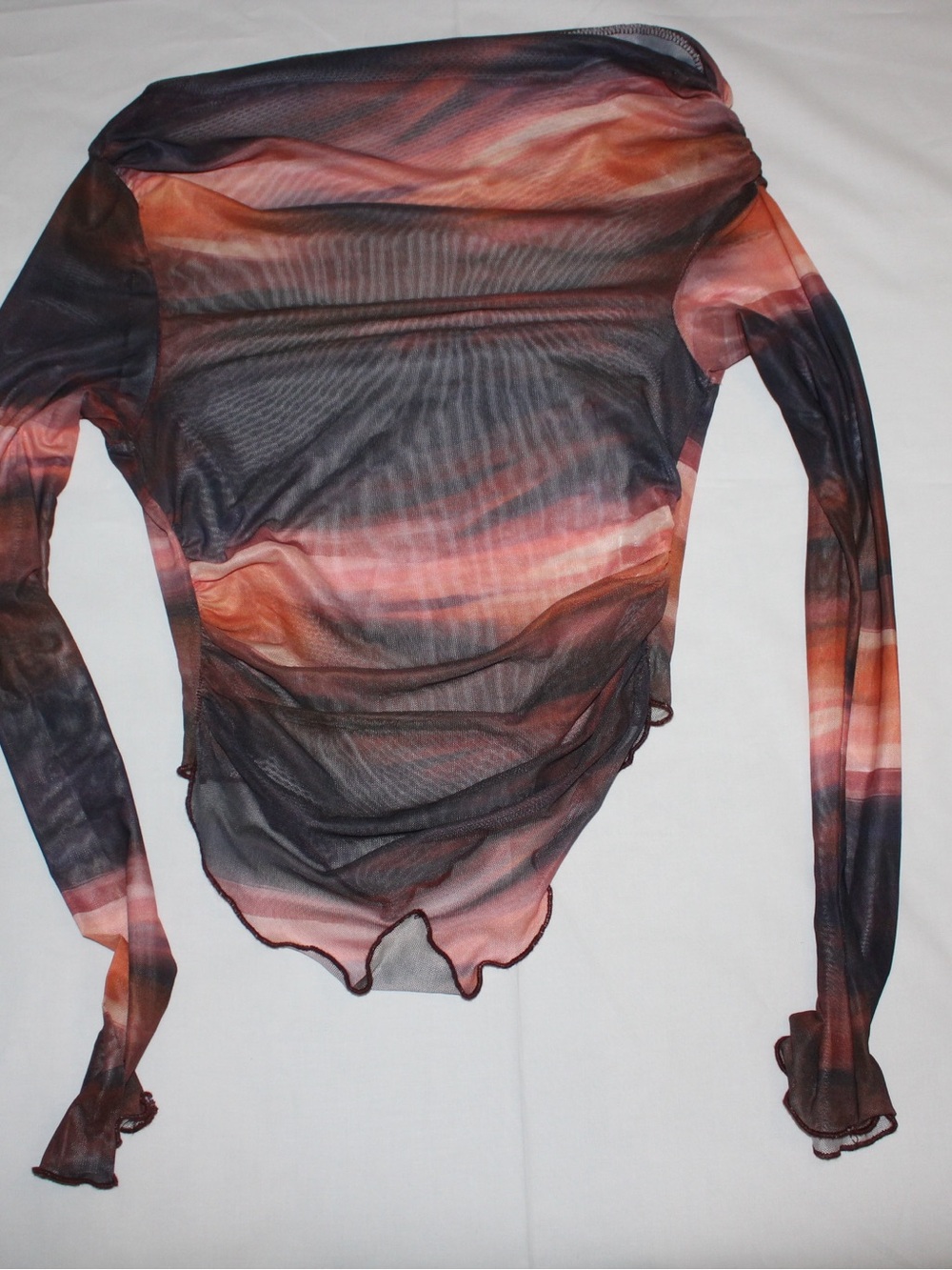 Sheer Long-Sleeve Wave-Print Top in Multicolor